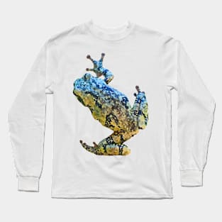 Tree Frog Blue Green Yellow Gray Watercolor Style Long Sleeve T-Shirt